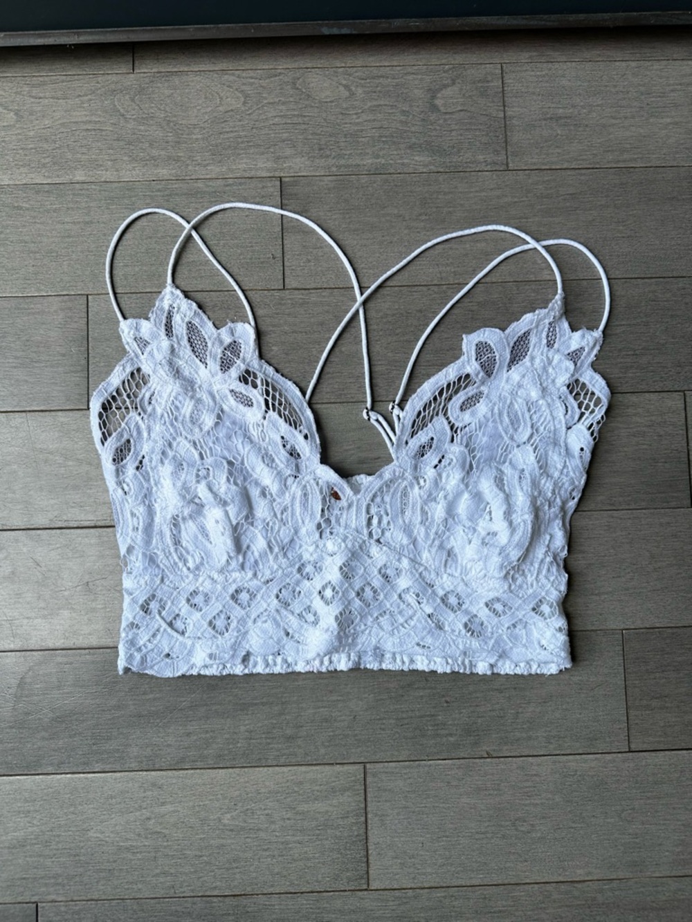 Women’s Free People Adella Bralette Lace Smocked Back Strappy Coquette White Med